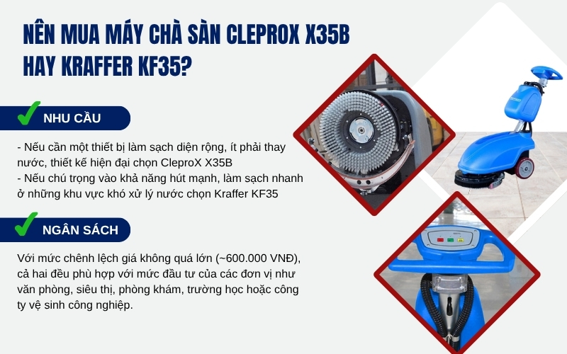 Nên mua máy chà sàn CleproX X35B hay Kraffer KF35