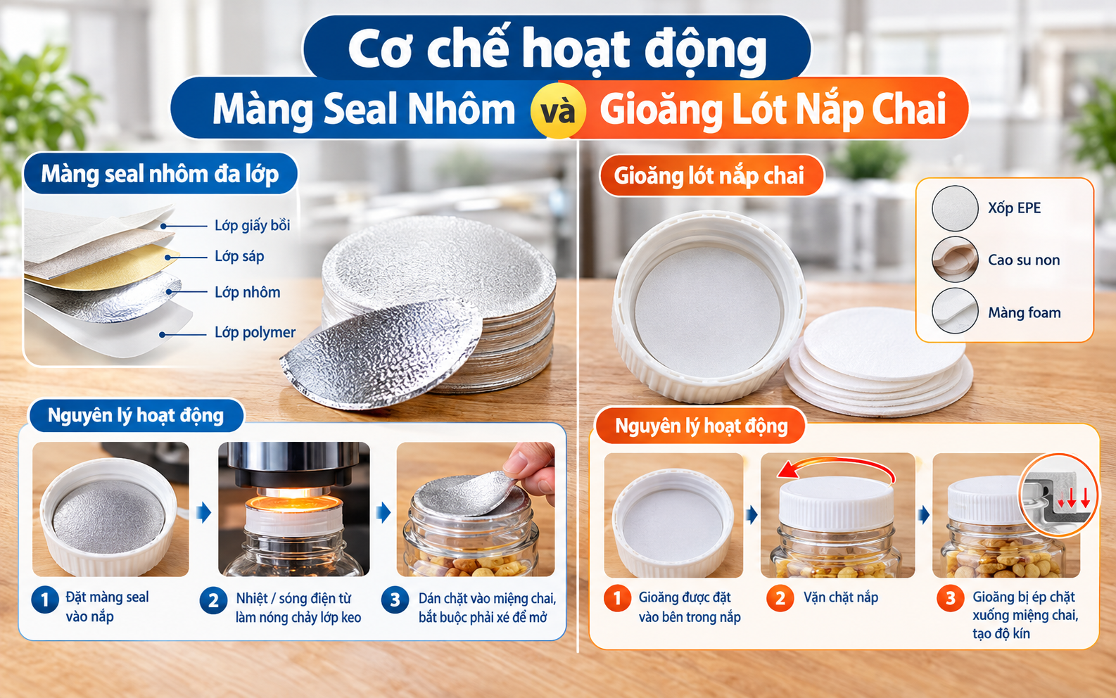 Cơ chế hoạt động màng seal nhôm và gioăng lót nắp chai
