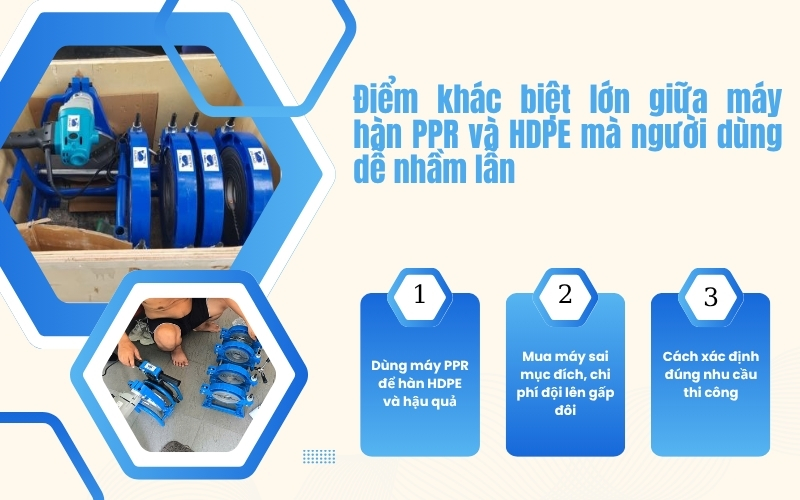 Điểm khác biệt lớn giữa máy hàn PPR và HDPE mà người dùng dễ nhầm lẫn