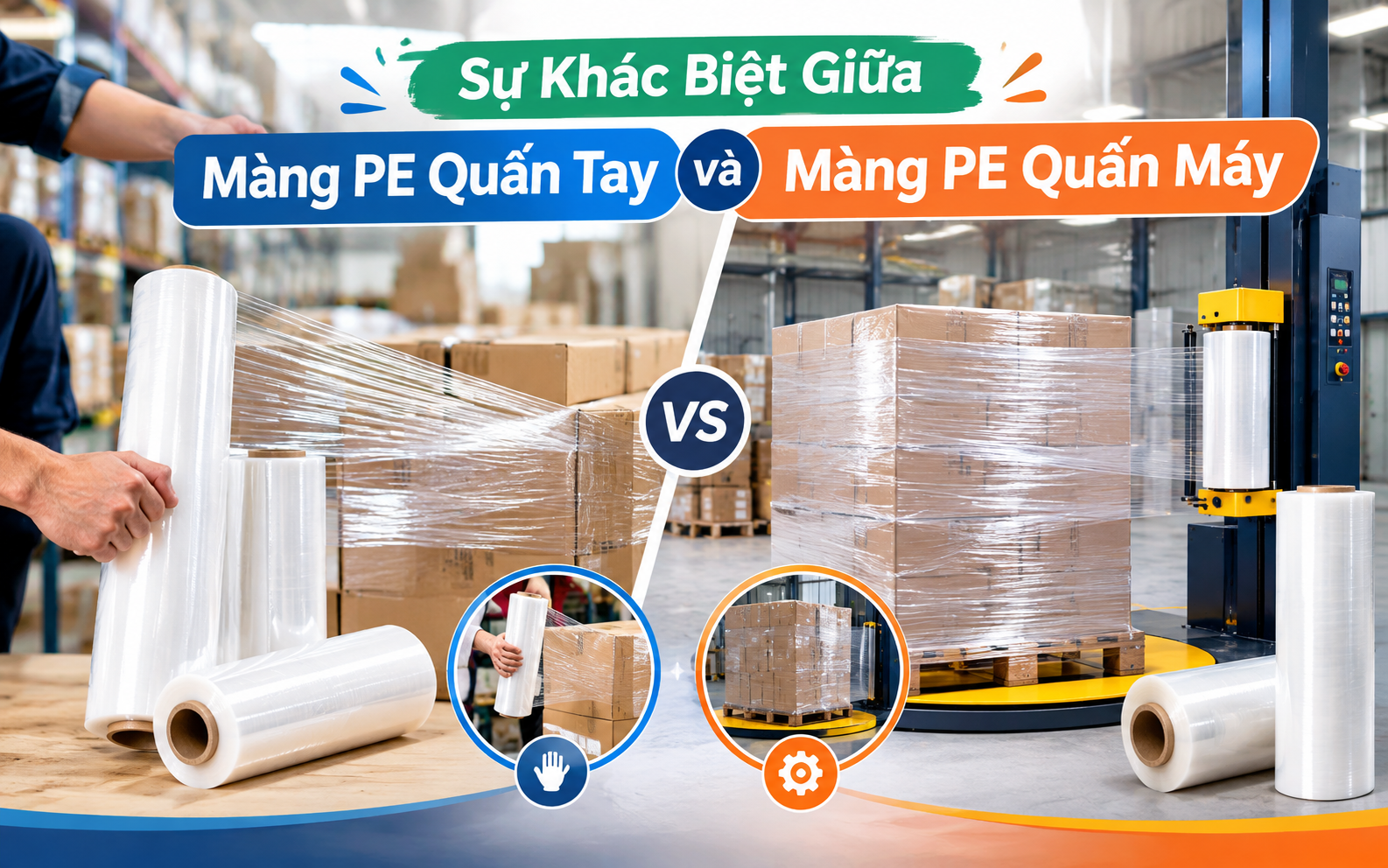 Sự Khác Biệt Giữa Màng Pe Quấn Tay Và Màng Pe Quấn Máy