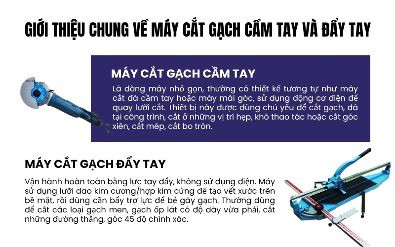 Giới thiệu chung về máy cắt gạch cầm tay và đẩy tay