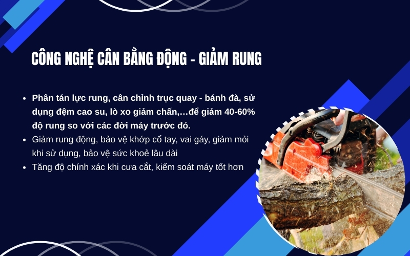 Công nghệ cân bằng động giảm rung ở cưa xích
