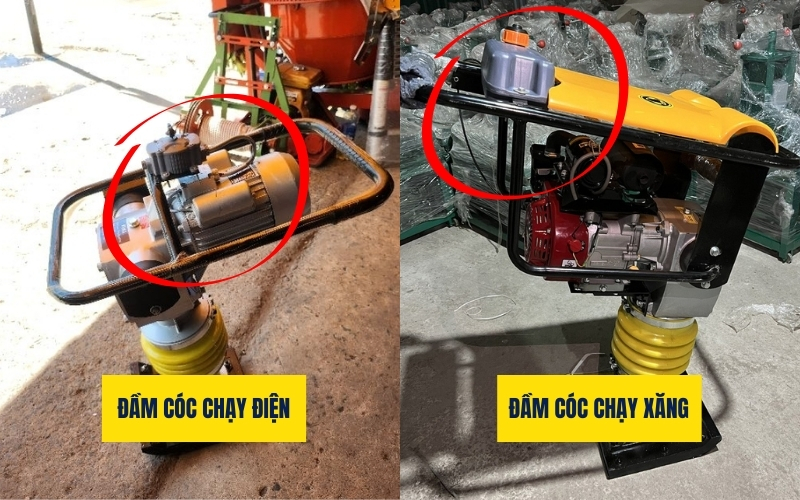Điểm khác biệt giữa máy đầm cóc điện và máy xăng