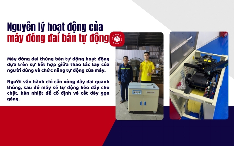 Nguyên lý hoạt động của máy đóng đai bán tự động