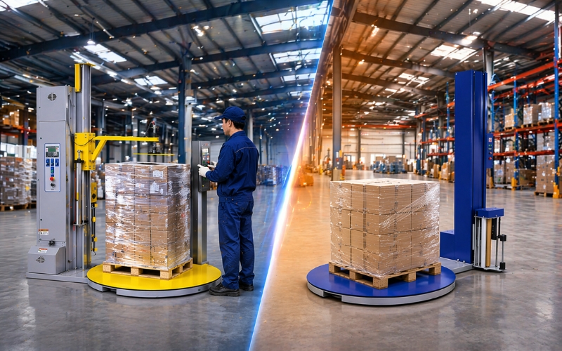 So sánh chi tiết máy quấn màng tự động và bán tự động