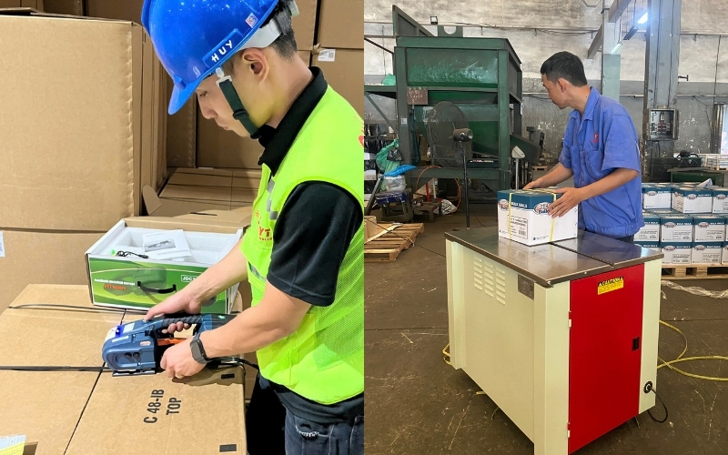 So sánh máy đóng đai cầm tay và máy siết đai thùng