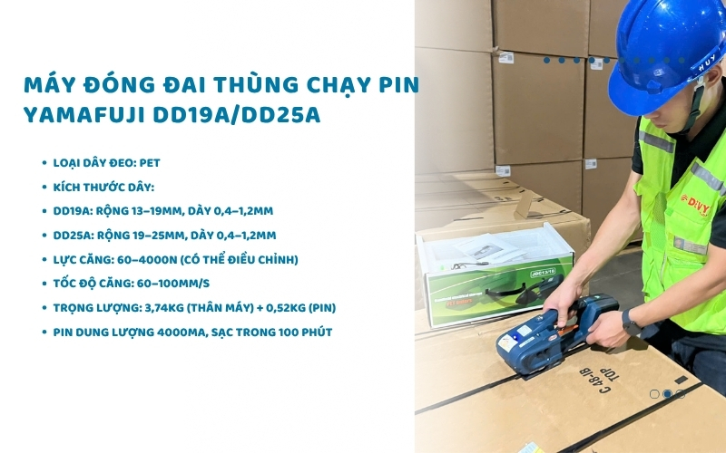 Máy đóng đai thùng chạy pin Yamafuji DD19A/DD25A