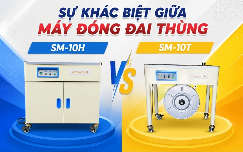 Sự khác biệt giữa máy đóng đai thùng SM-10H và SM-10T