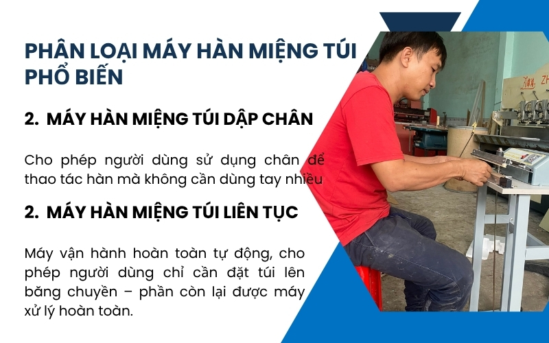 Máy hàn miệng túi dập chân và máy liên tục 