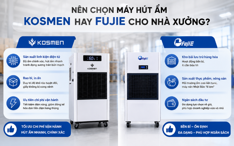 Nên chọn máy hút ẩm Kosmen hay FujiE cho nhà xưởng