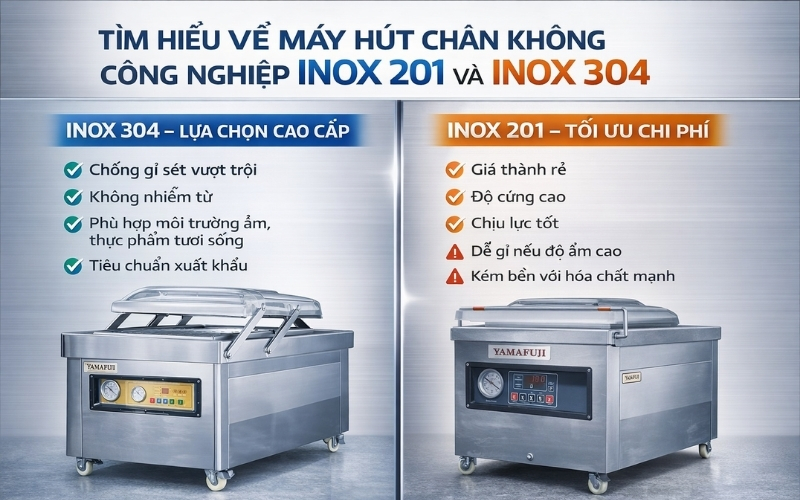Tìm hiểu về máy hút chân không công nghiệp inox 201 và inox 304