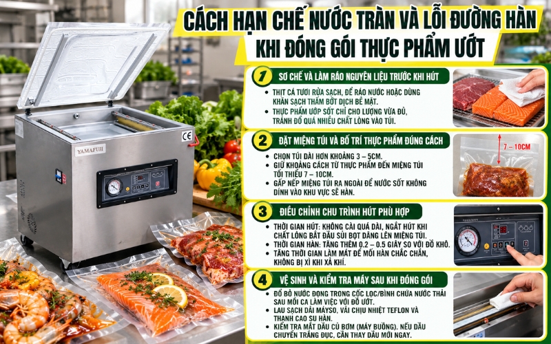 Cách hạn chế nước tràn và lỗi đường hàn khi đóng gói thực phẩm ướt