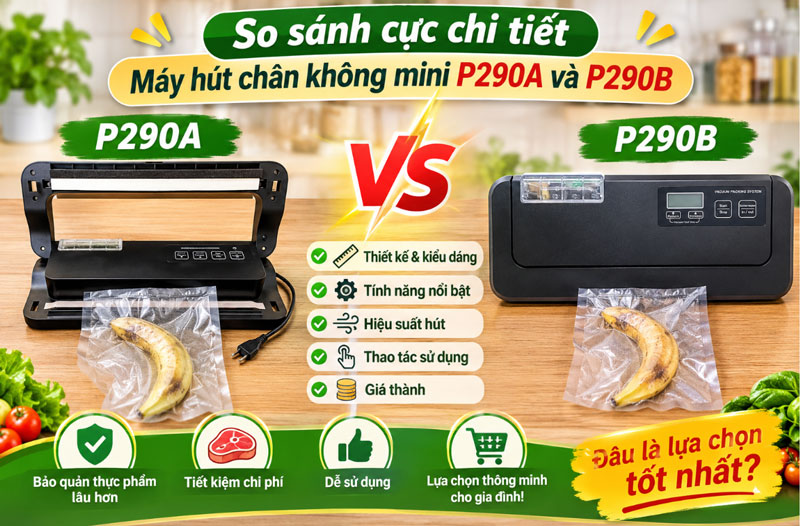 So sánh cực chi tiết máy hút chân không mini P290A và P290B So sánh cực chi tiết máy hút chân không mini P290A và P290B