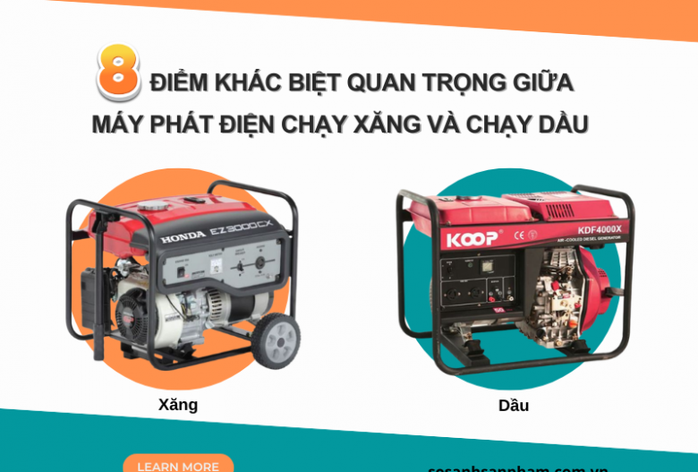 8 Điểm Khác Biệt Quan Trọng Giữa Máy Phát Điện Chạy Xăng Và Chạy Dầu Bạn Phải Biết