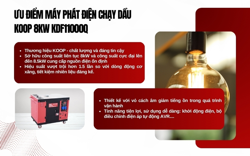 Ưu điểm máy phát điện chạy dầu Koop 8Kw KDF11000Q