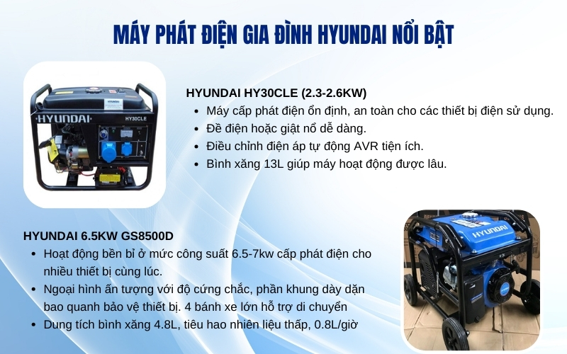 máy phát điện gia đình Hyundai nổi bật