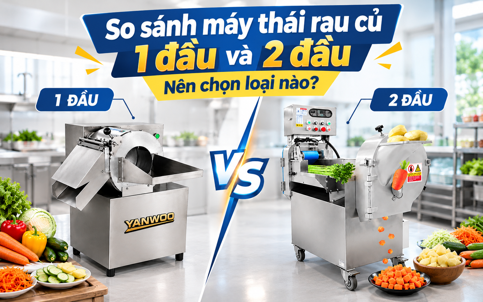 So sánh máy thái rau củ 1 đầu và 2 đầu