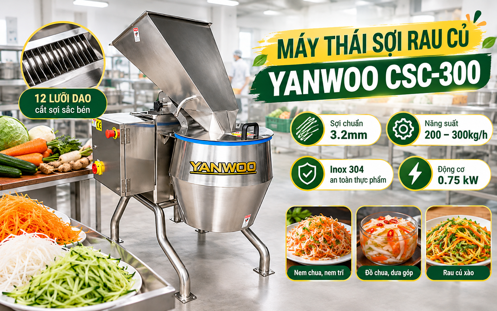 Máy thái sợi rau củ chuyên dụng YanWoo CSC-300