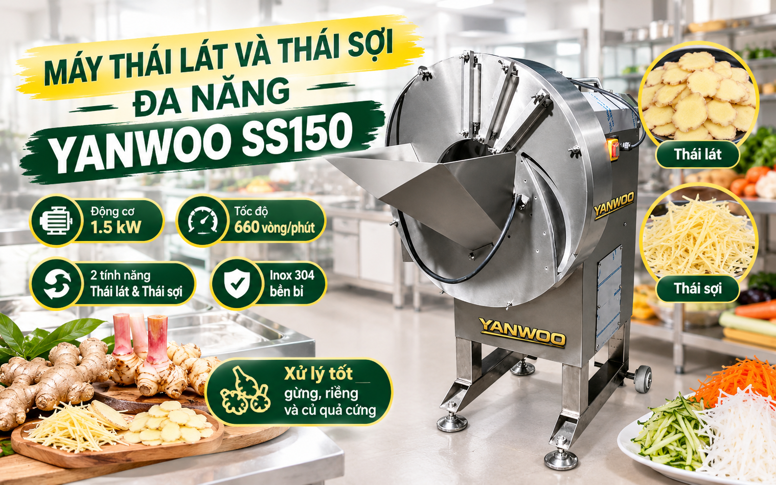 Máy thái lát và thái sợi đa năng YanWoo SS150