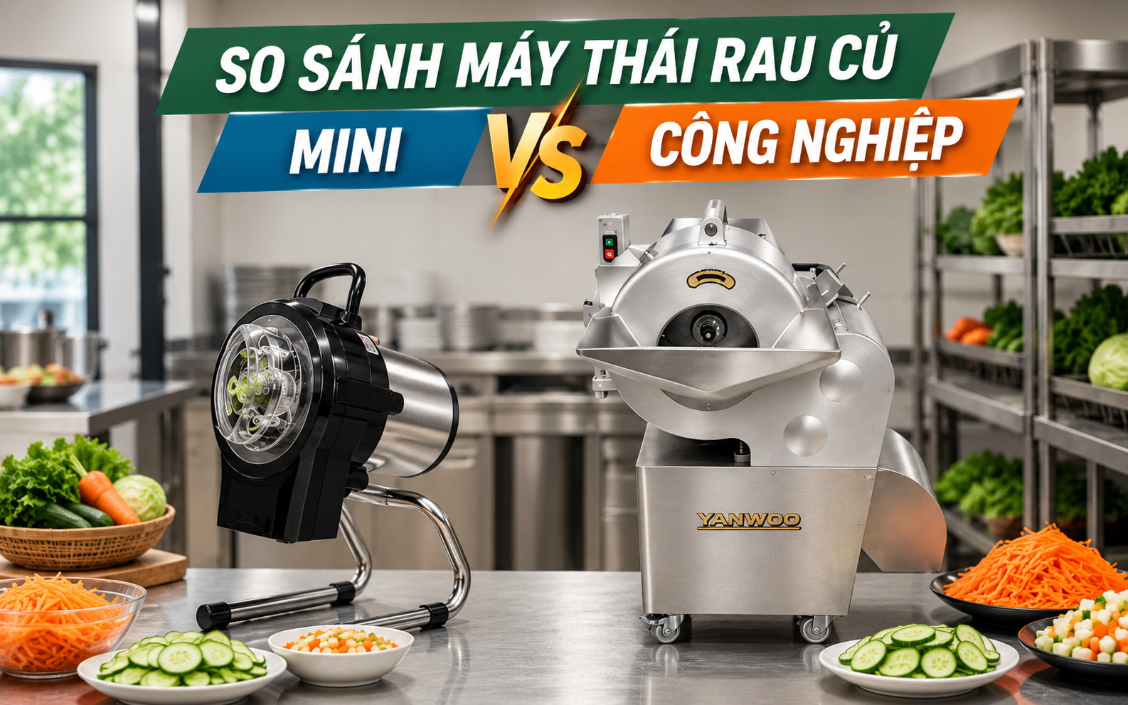 So sánh máy thái rau củ mini và công nghiệp chi tiết