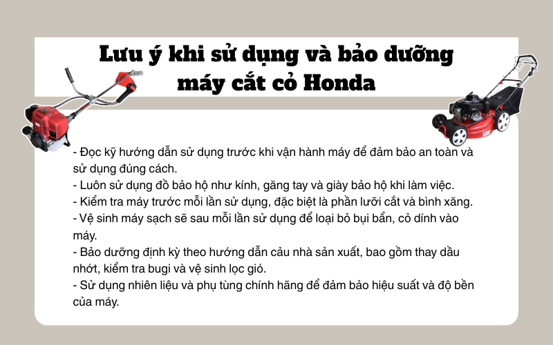 Lưu ý khi sử dụng và bảo dưỡng máy cắt cỏ Honda