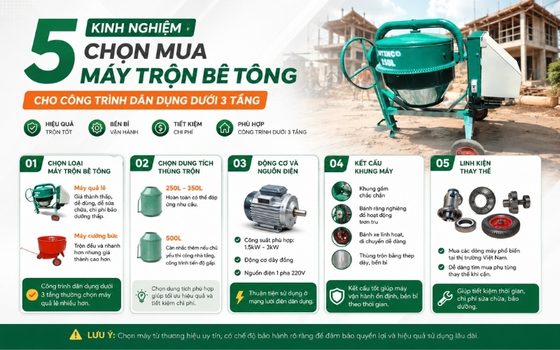 5 kinh nghiệm chọn mua máy trộn bê tông cho công trình dân dụng dưới 3 tầng