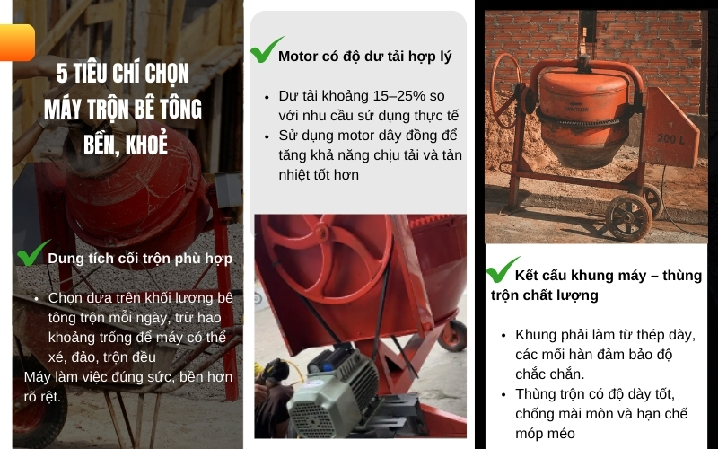 5 tiêu chí chọn máy trộn bê tông bền khoẻ