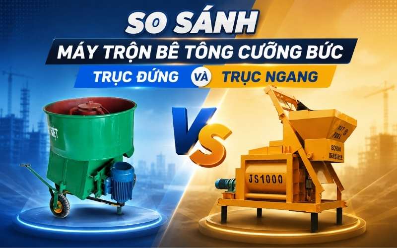 So sánh máy trộn bê tông cưỡng bức trục đứng và trục ngang