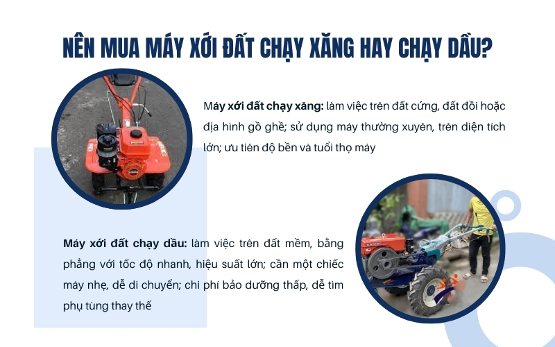 Nên mua máy xới đất chạy xăng hay chạy dầu?