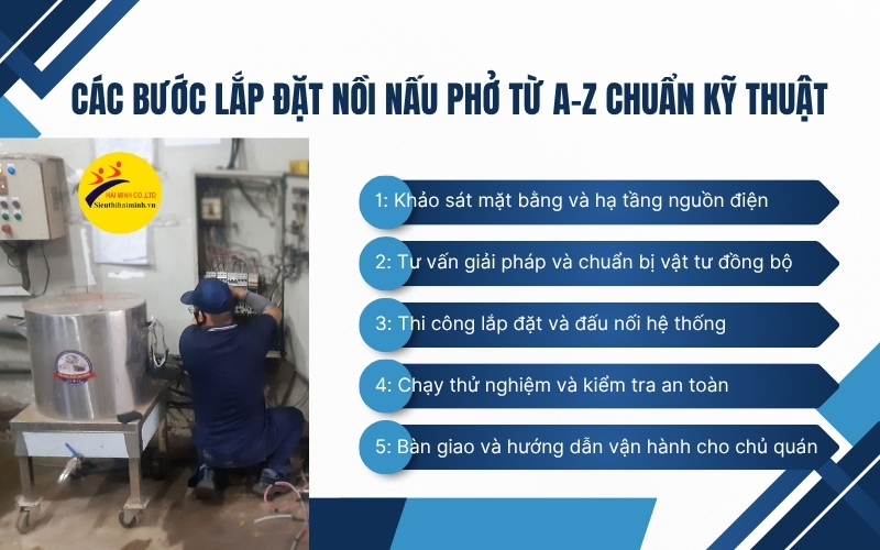 Các bước lắp đặt nồi nấu phở từ A-Z chuẩn kỹ thuật