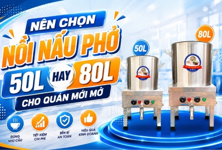 Nên chọn nồi nấu phở 50L hay 80L cho quán mới mở