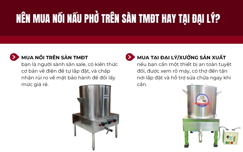 Nên mua nồi nấu phở trên sàn TMĐT hay tại đại lý?