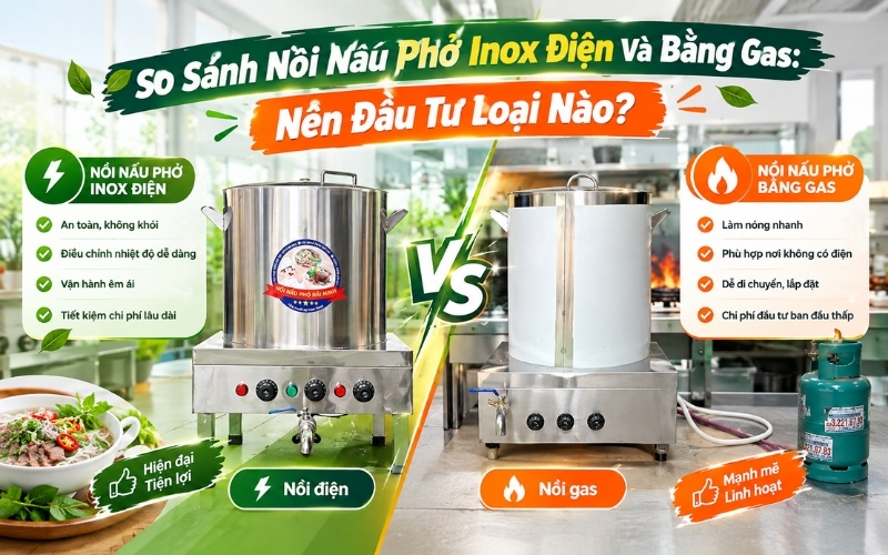 So Sánh Nồi Nấu Phở Inox Điện Và Bằng Gas: Nên Đầu Tư Loại Nào?