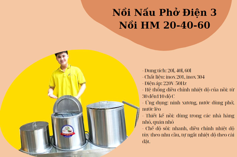 Nồi Nấu Phở Điện 3 Nồi HM 20-40-60