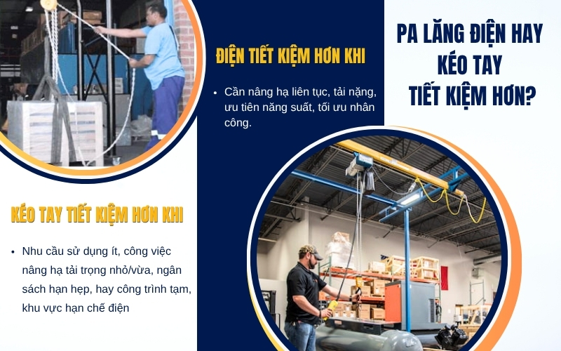Pa lăng điện hay kéo tay tiết kiệm hơn