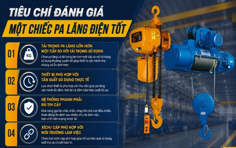 tiêu chí đánh giá một chiếc pa lăng điện tốt