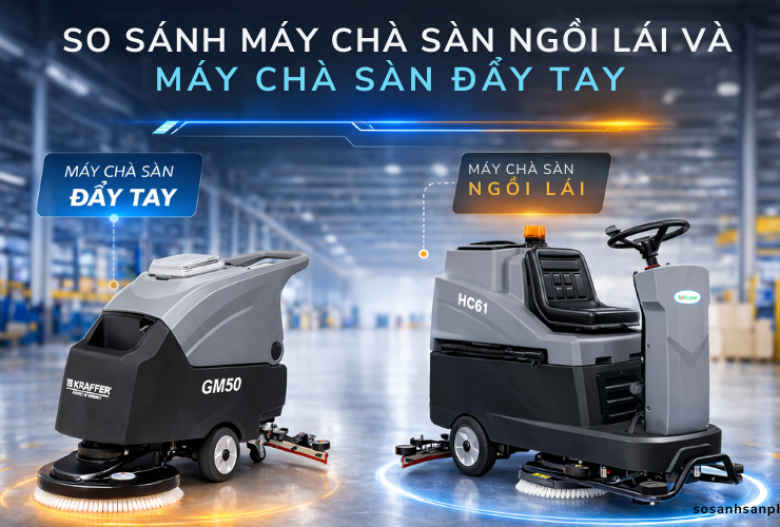 So sánh máy chà sàn ngồi lái và máy chà sàn đẩy tay