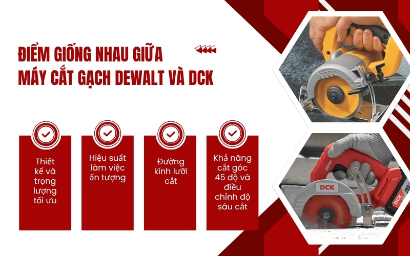 Điểm giống nhau giữa máy cắt gạch Dewalt và DCK