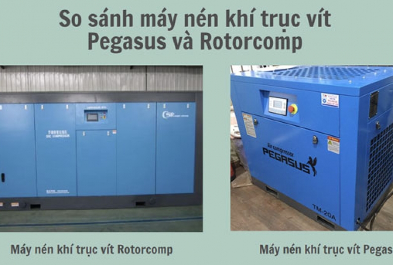So sánh máy nén khí trục vít Pegasus và Rotorcomp